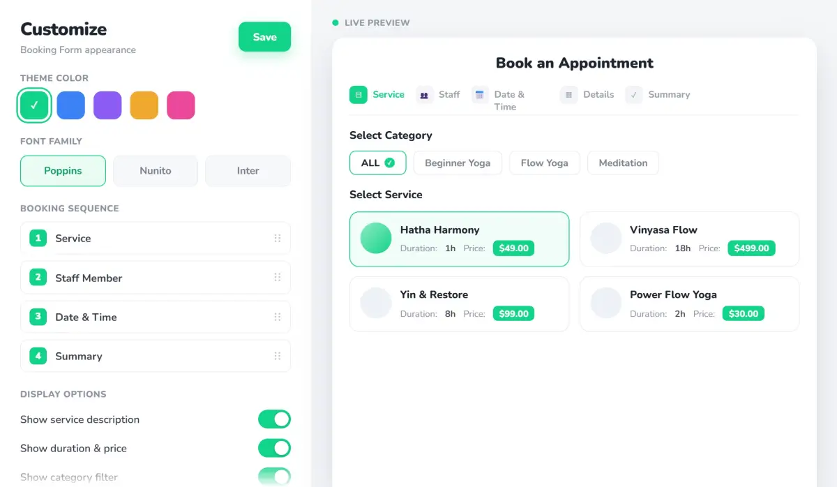 BookingPress booking form customization settings