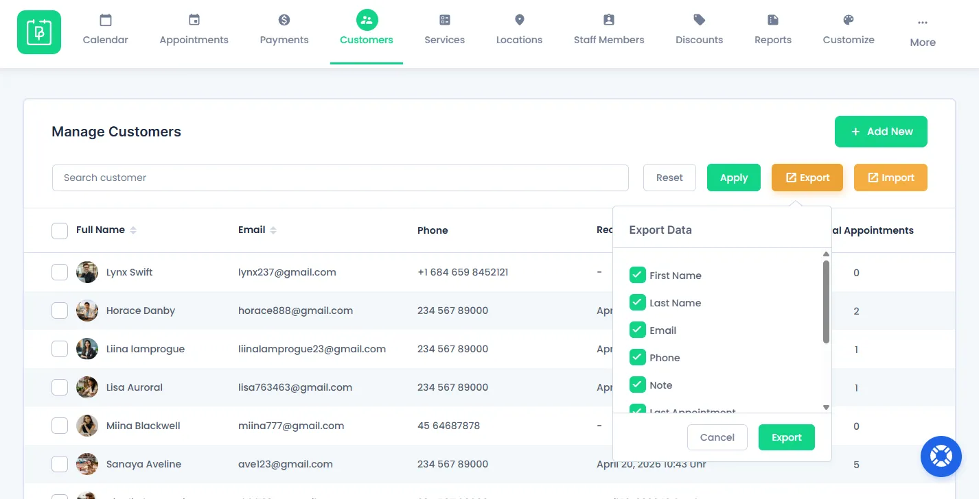 Export Customer List