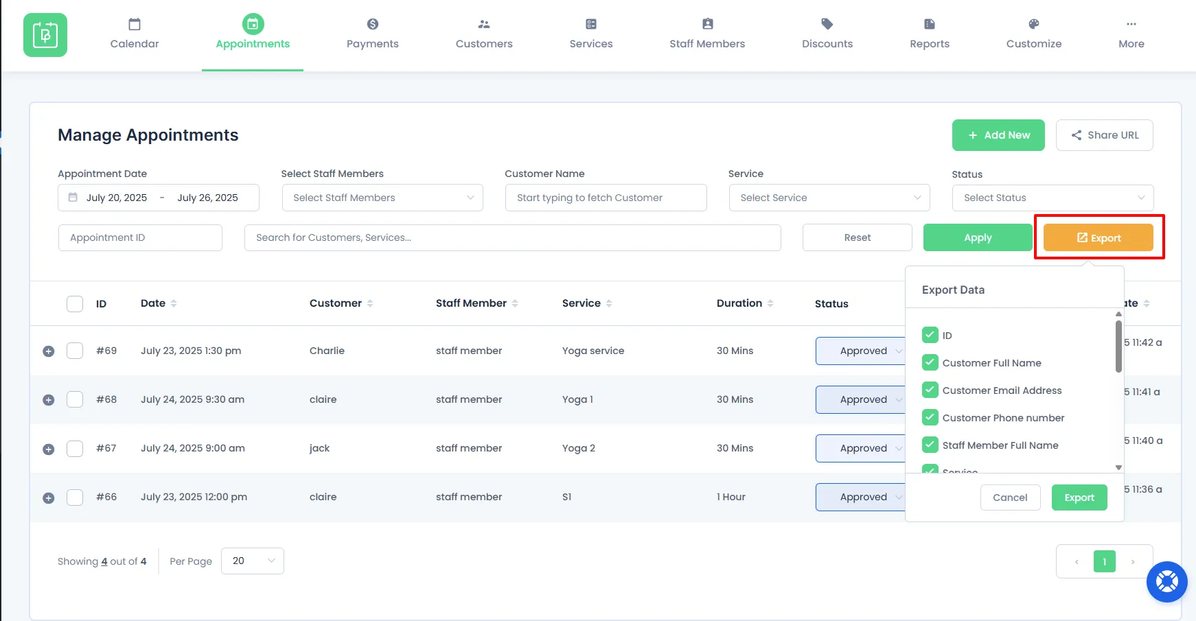 export customer option