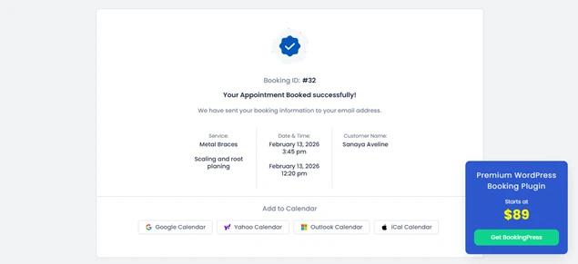 booking confirmation text