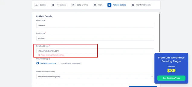 booking form error prevention feature