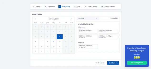 booking form with real time availability