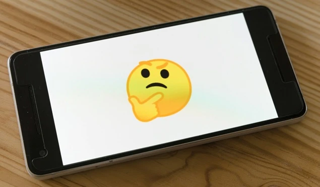smartphone with thinking emoji on screen
