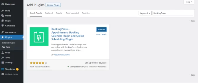 Active BookingPress Plugin