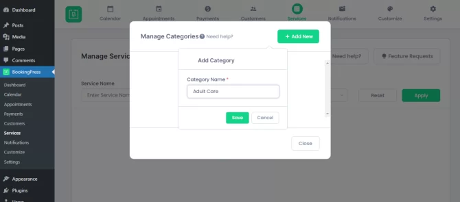 manage BookingPress categories