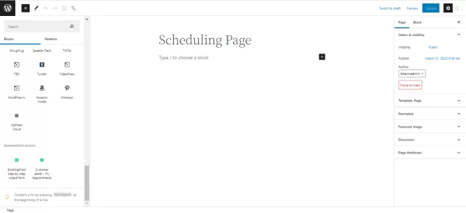 scheduling page
