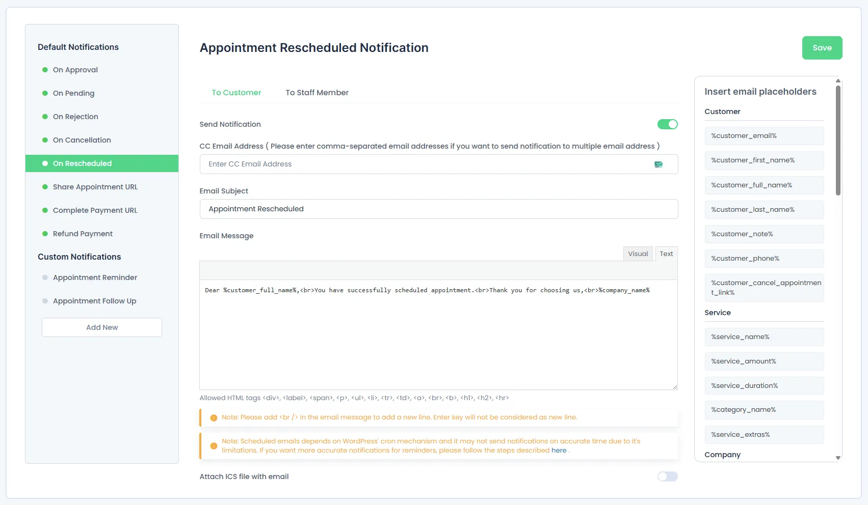 On Appointment Reschedule