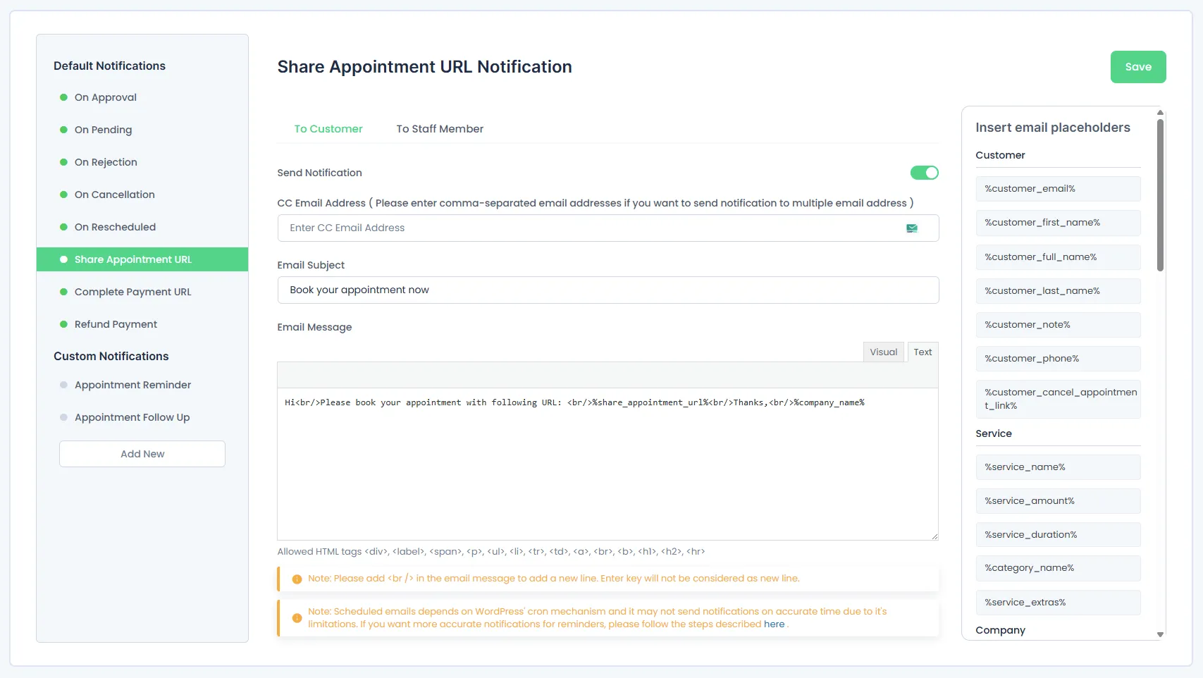 Share Appointment URL