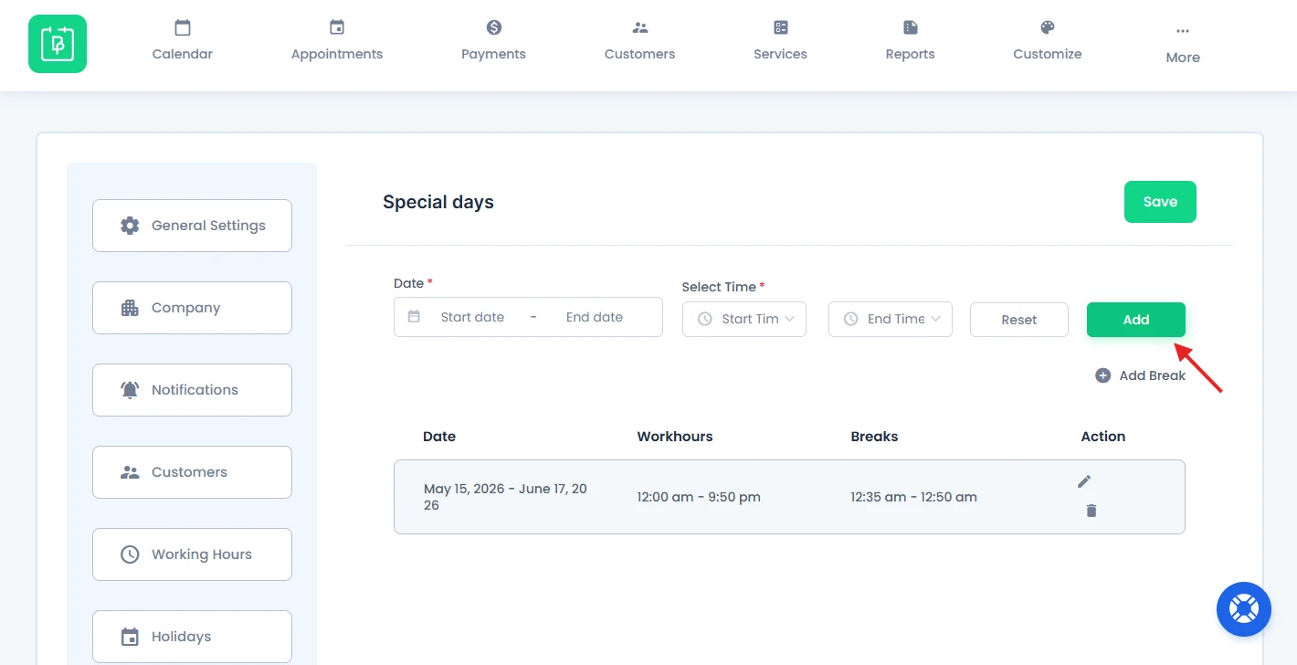 Add Special Day