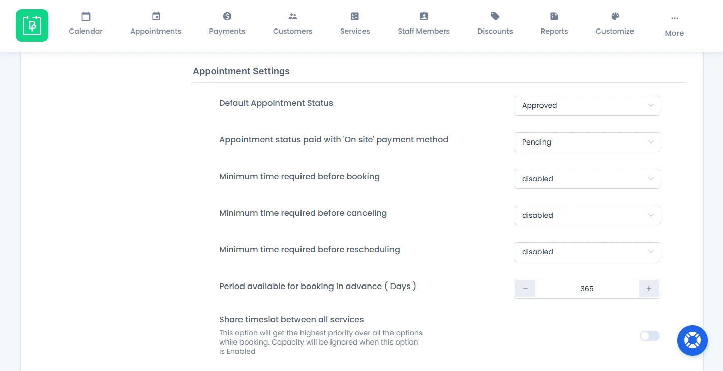 Appointment Settings Section