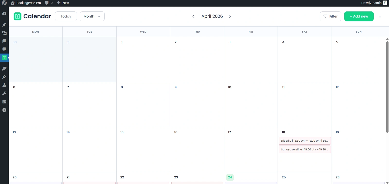 BookingPress Calendar