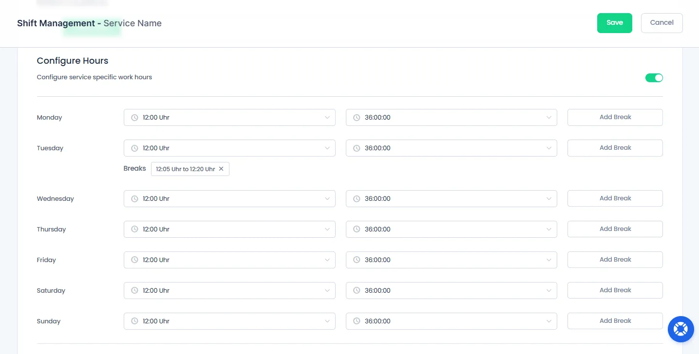 configure hours