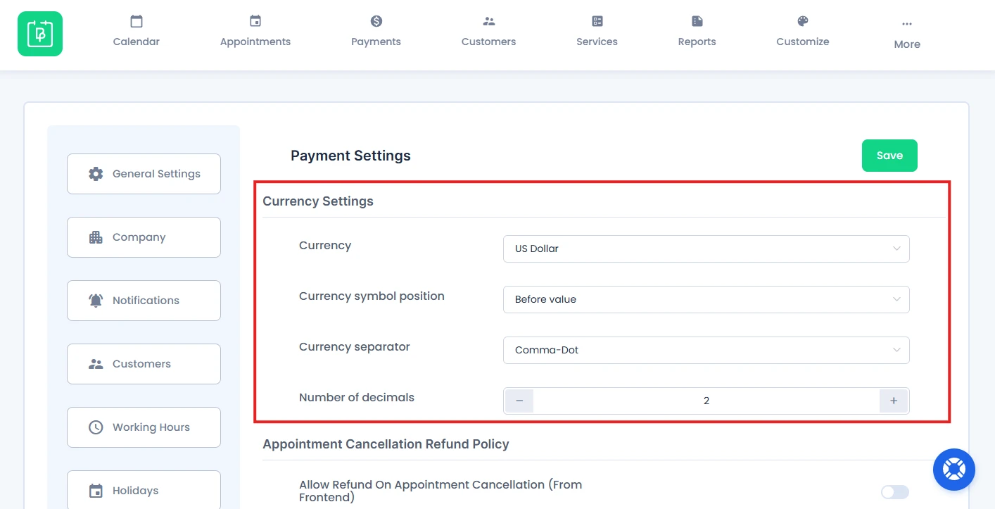 Currency Settings