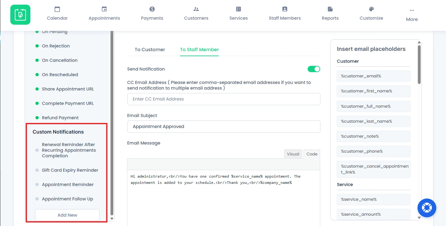 Custom Email Notifications