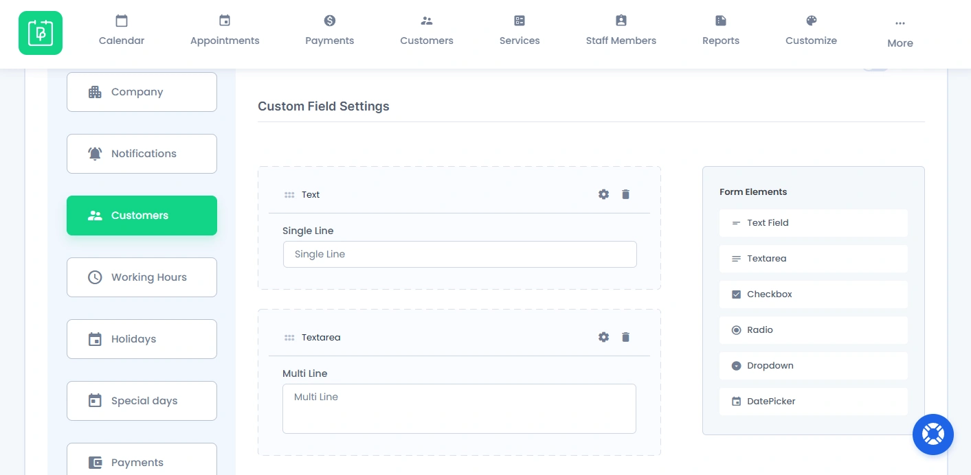Customer Field Settings