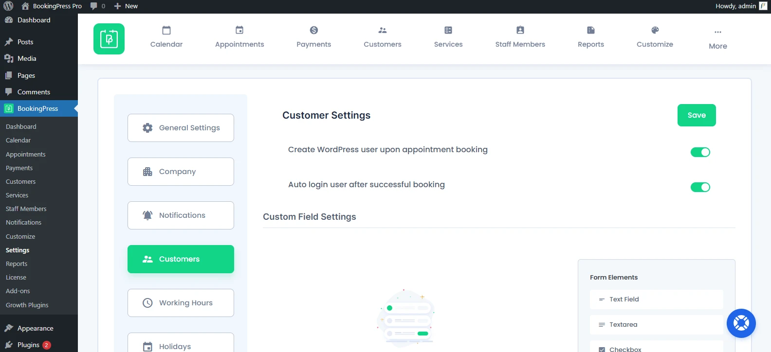 Customers Settings