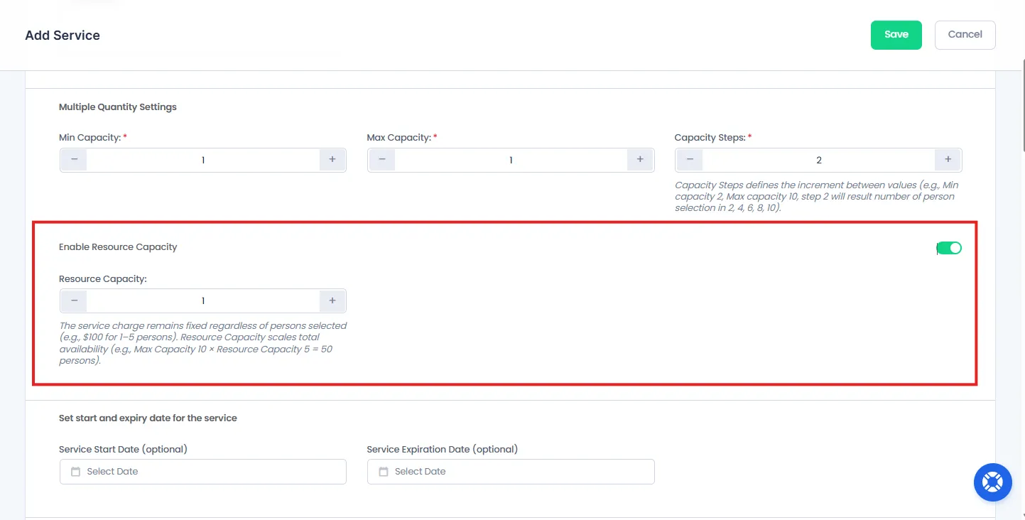 Enable Resource Capacity