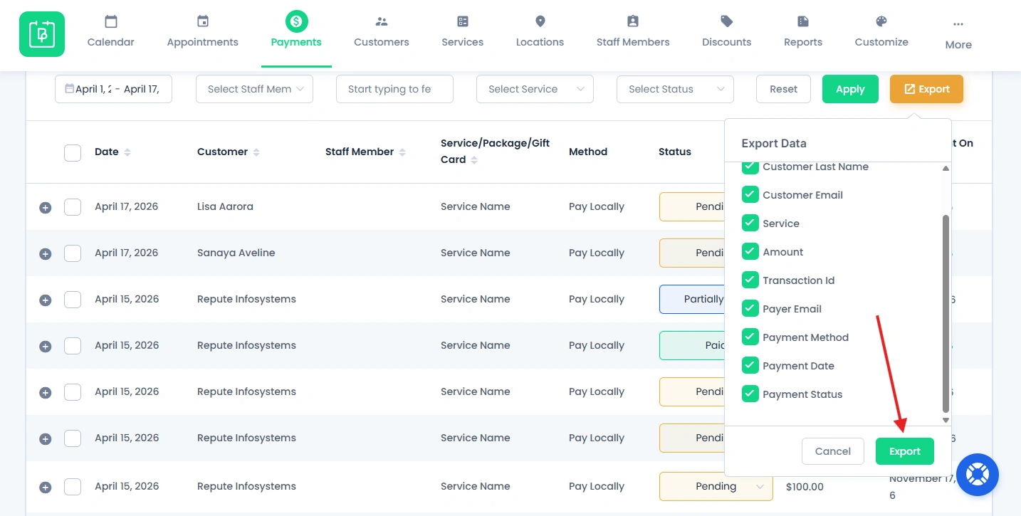 Export Payment Data