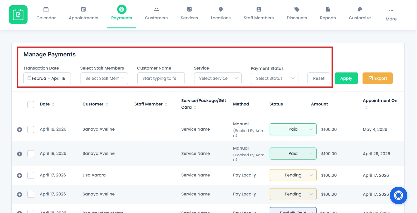 Filter Payments