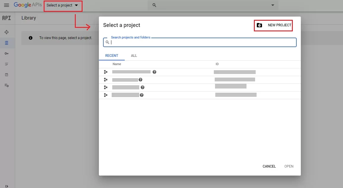 Google API Select Project