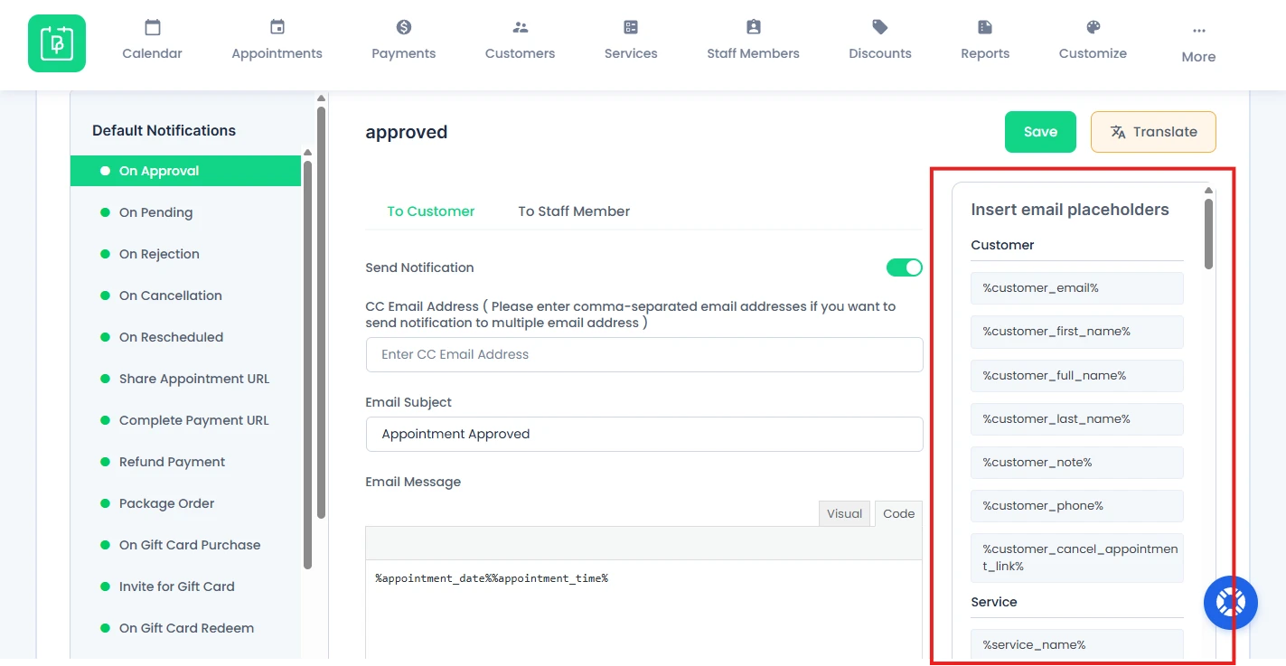 Insert email Placeholders