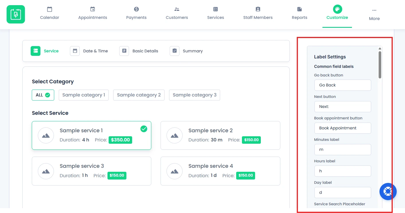 Label Customization Settings