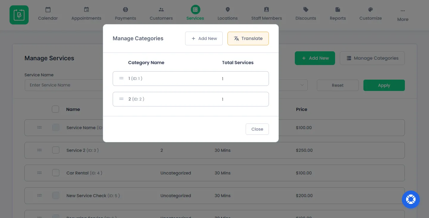 Manage Categories
