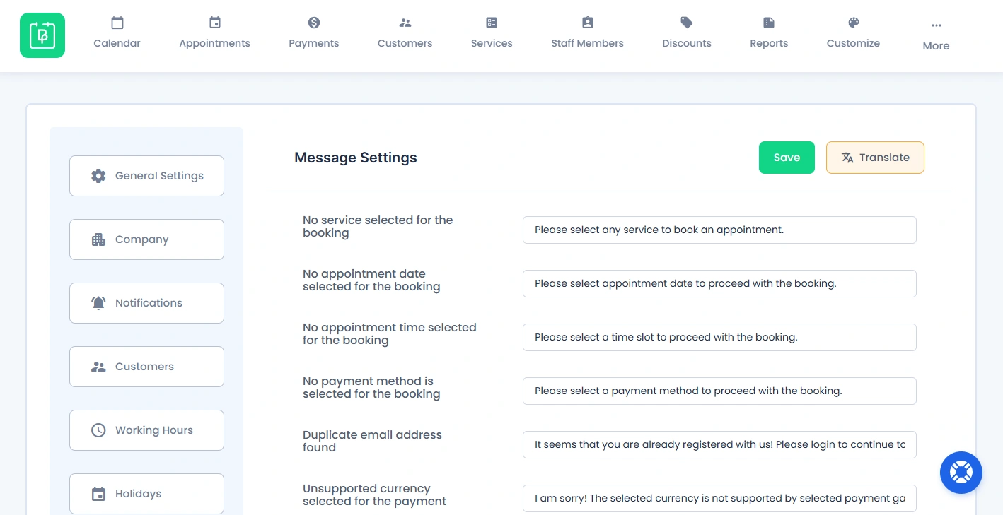 Message Settings