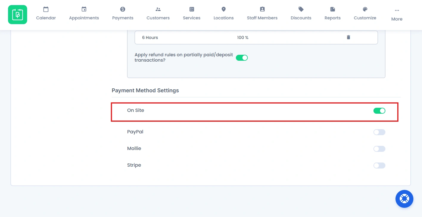 On Site Payment Method