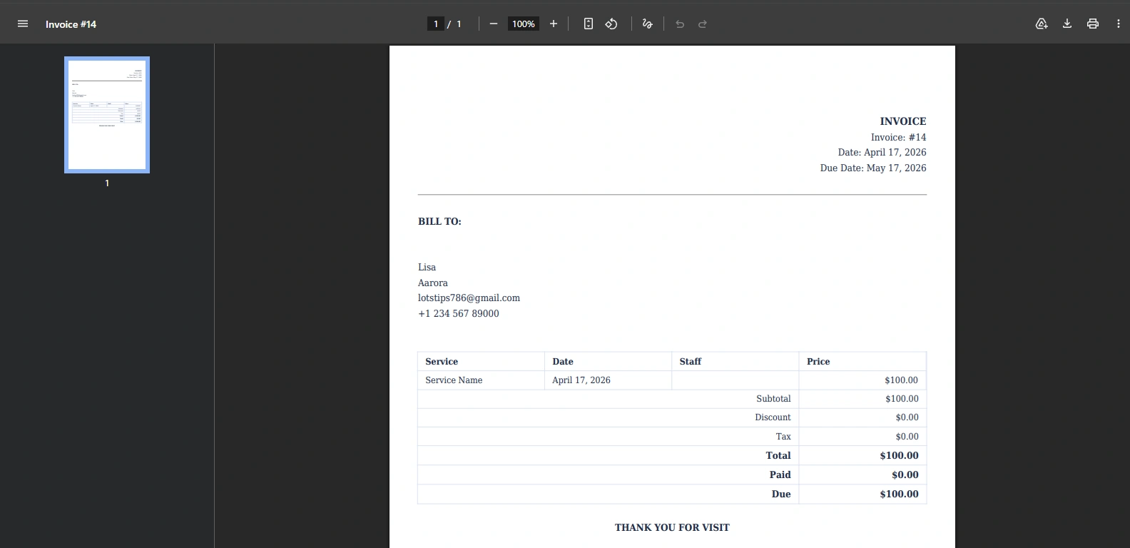 Payment Invoice PDF