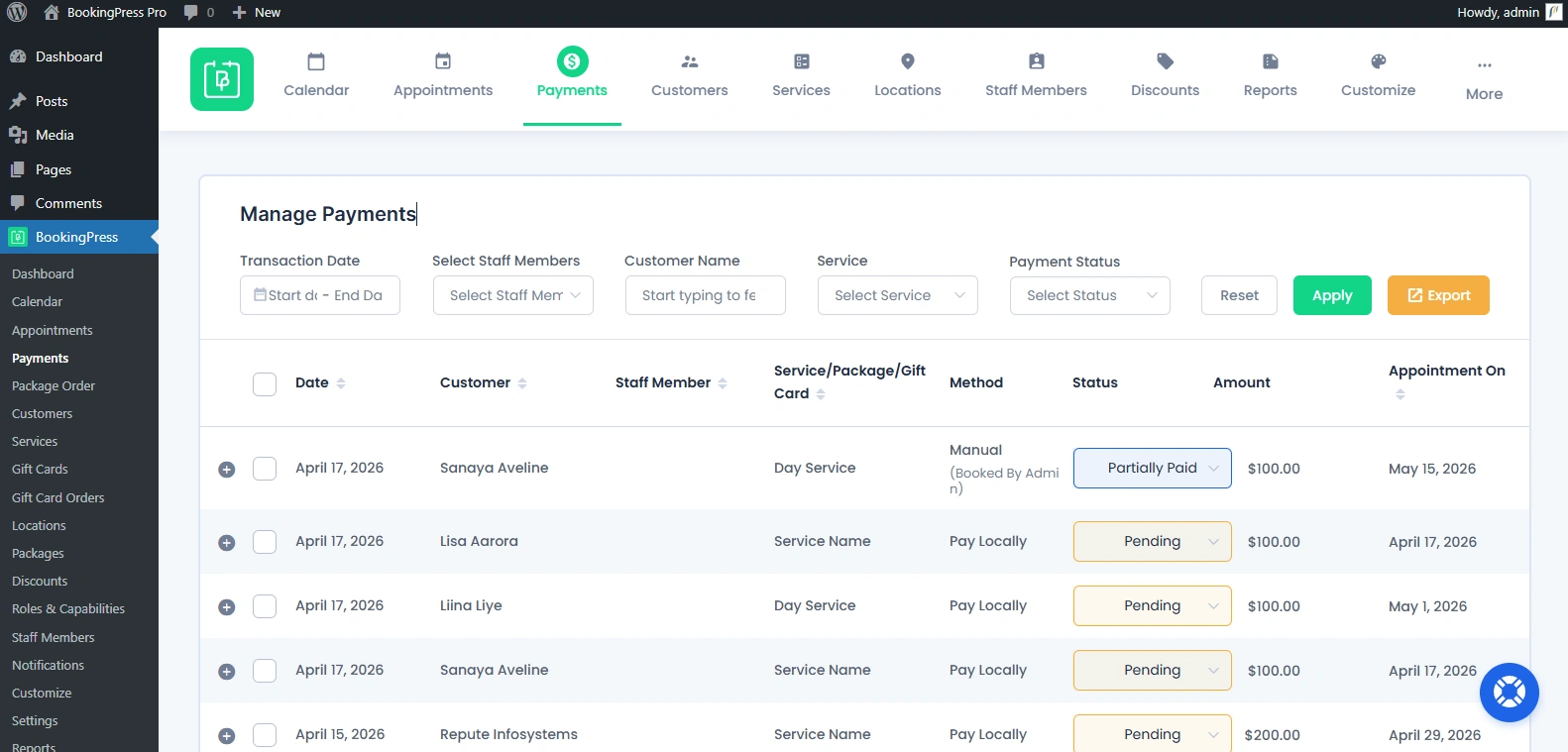 Manage Payments