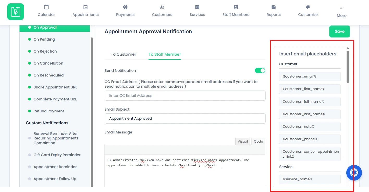 Email Notification Placeholders