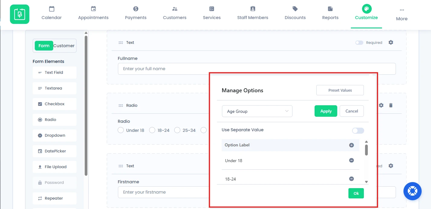 Manage Radio Options
