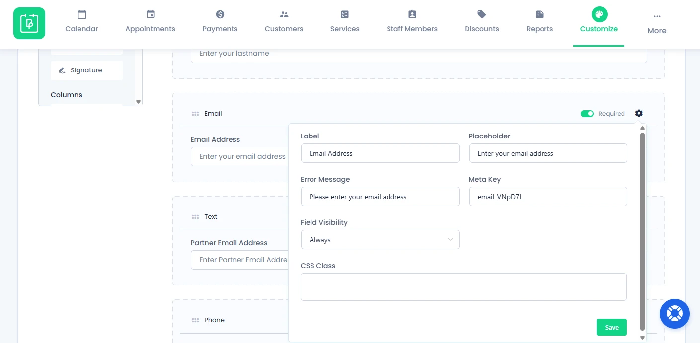 Individual Field Settings