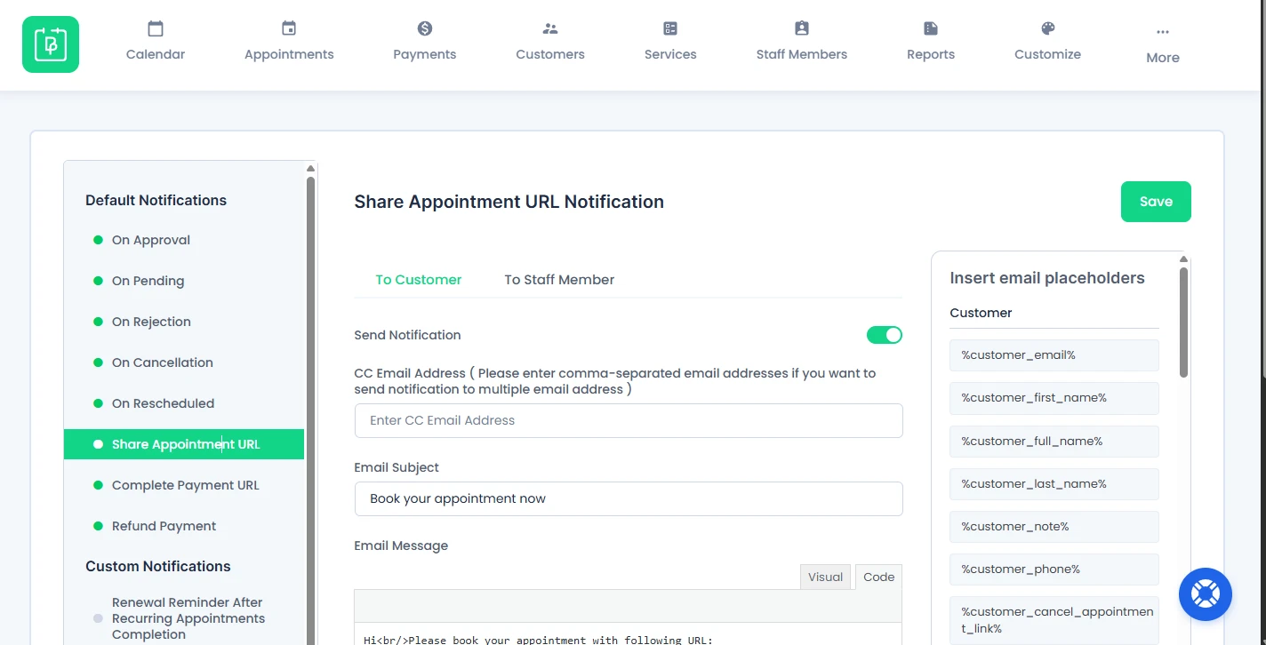 Share Appointment URL