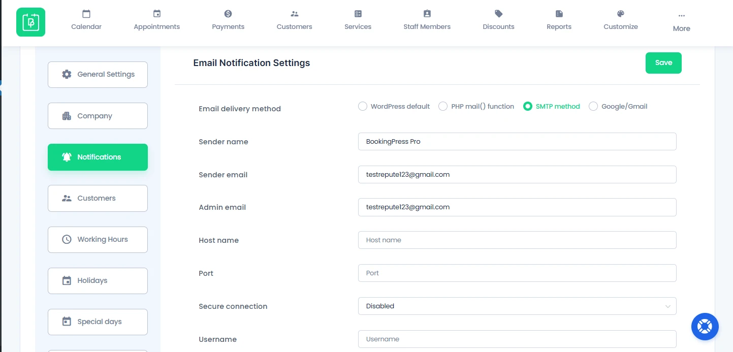 SMTP Settings