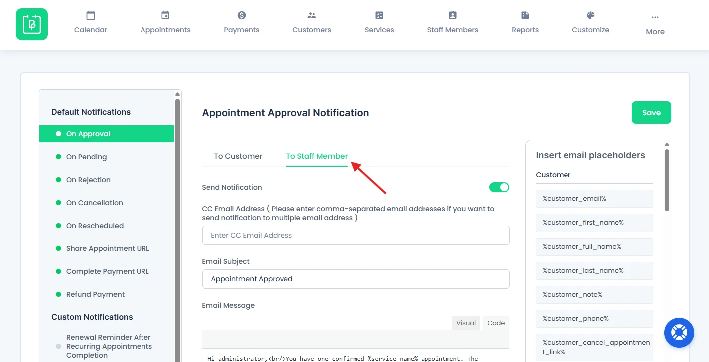 Staff Member Email Notifications