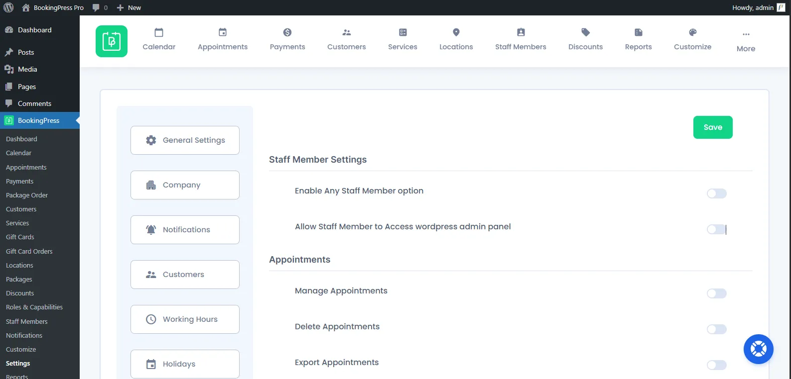 Staff Member Settings