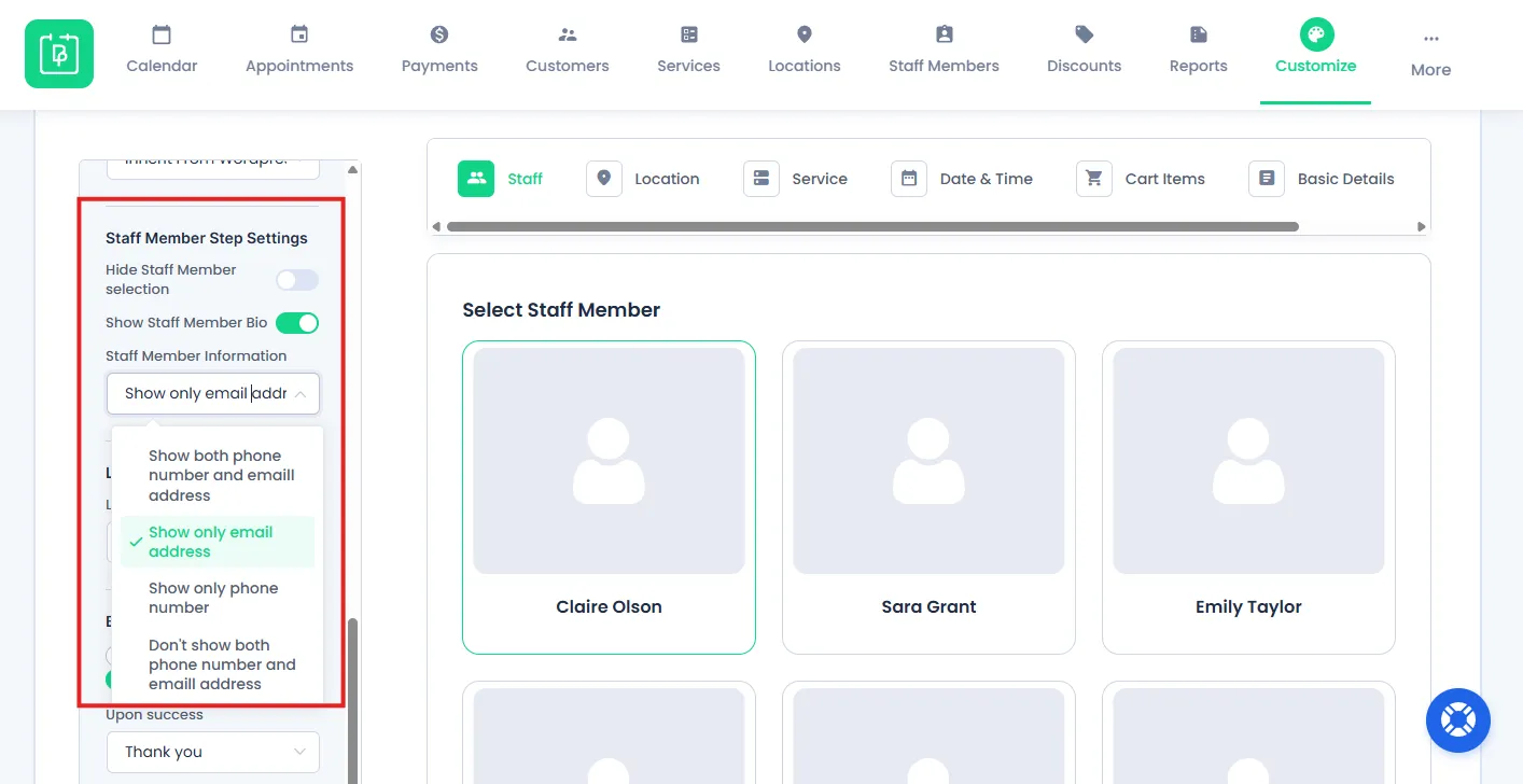 Staff Member Step Settings