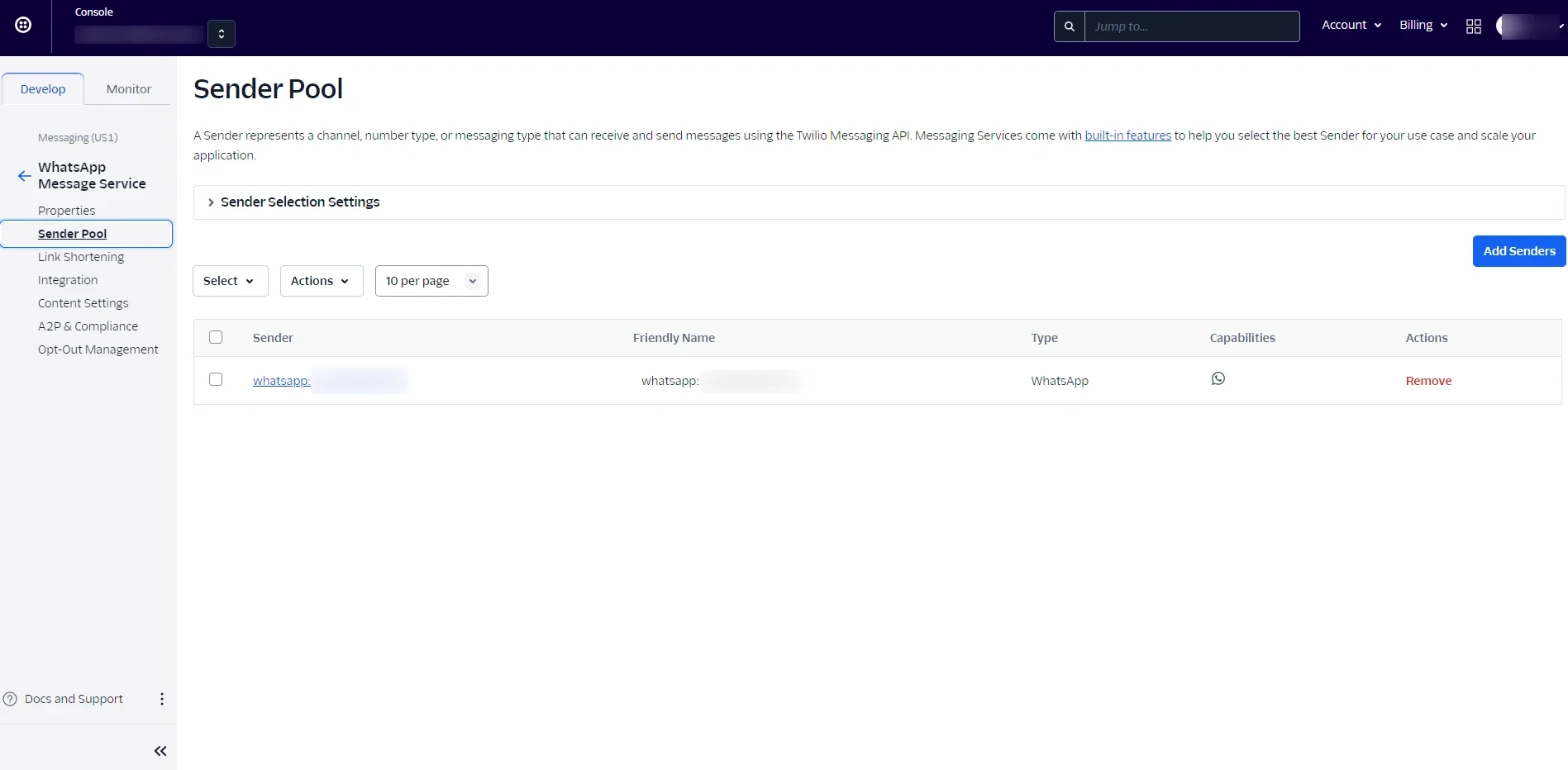 Successfully Assigned Sender Pool