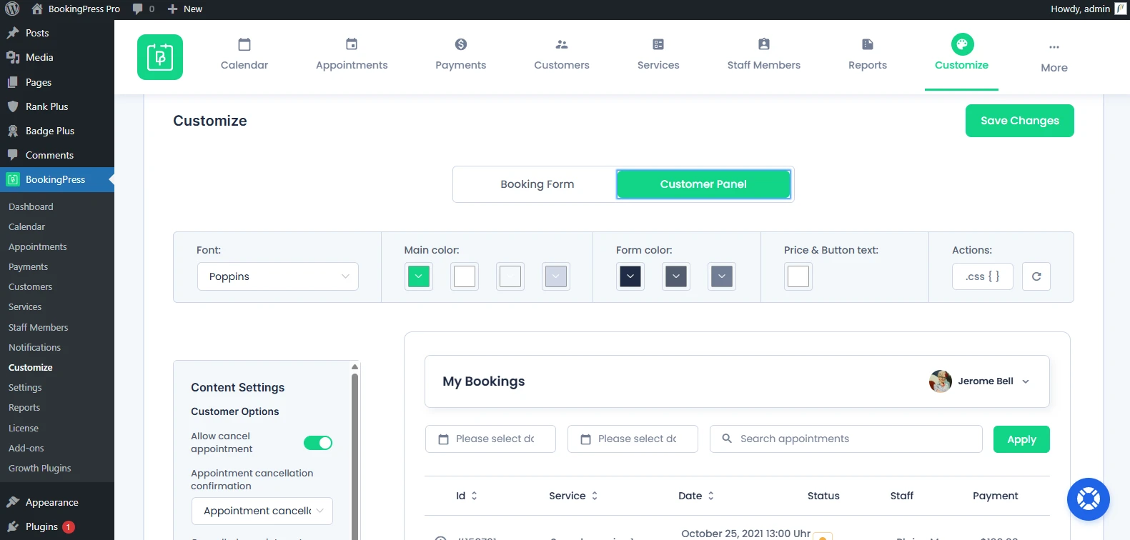 Customize Customer Panel
