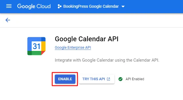 Enable Google Calendar API