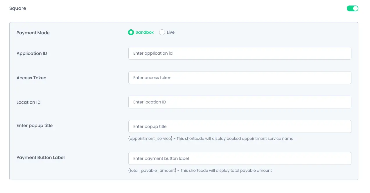 Square Payment Gateway Addon Intigration