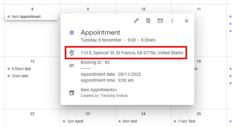 Google Calendar Event Location