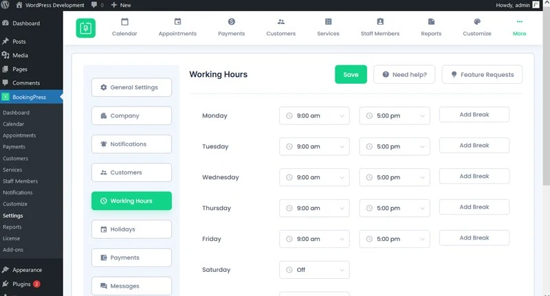 appointment scheduling settings