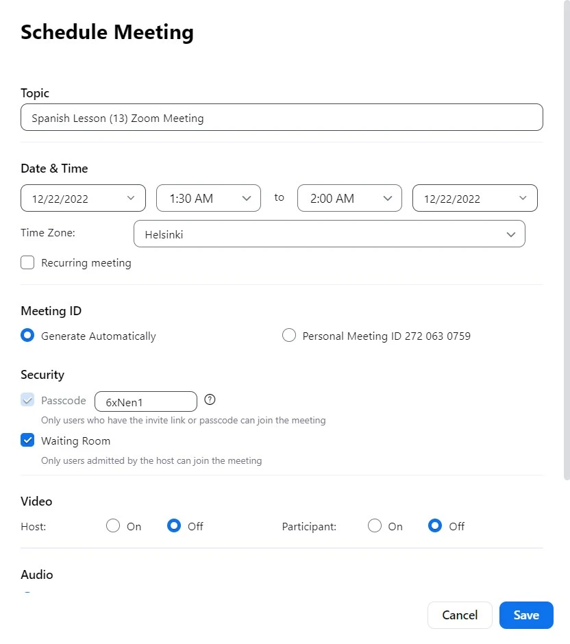 zoom meeting schedule settings