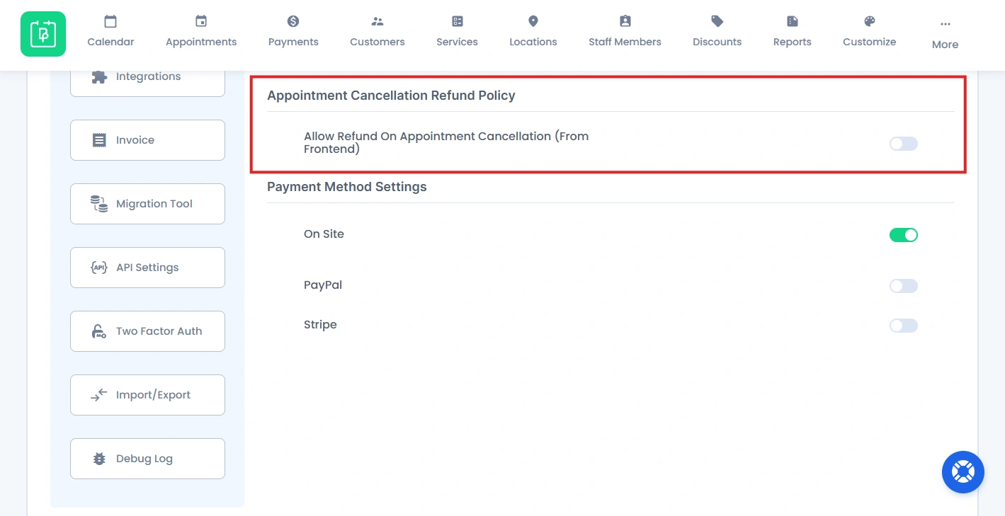 Appointment Cancellation Refund Policy Section