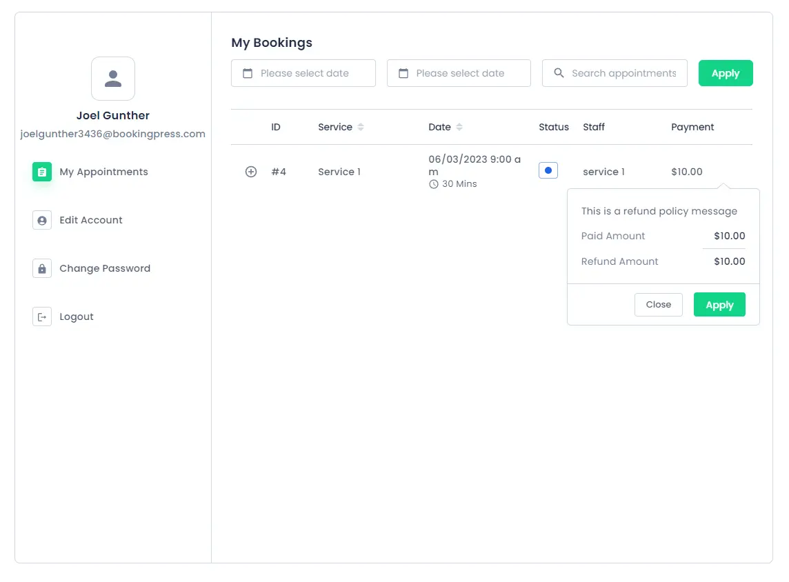 cancel booked appointment frontend