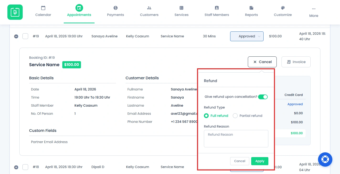 Give Refund upon Cancellation