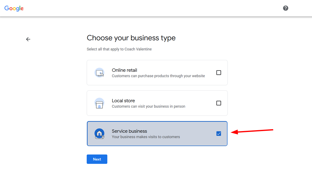 Select business type